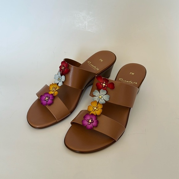 contesa Shoes - New Contesa taupe wedge summer slip on sandals with floral applique Sz 7M